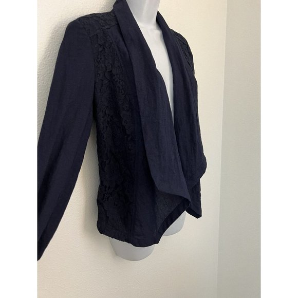 Chicos Size XS / 0 Open Front Blue Jacket Lace Lace Waterfall Roll Tab S… - Picture 3 of 8